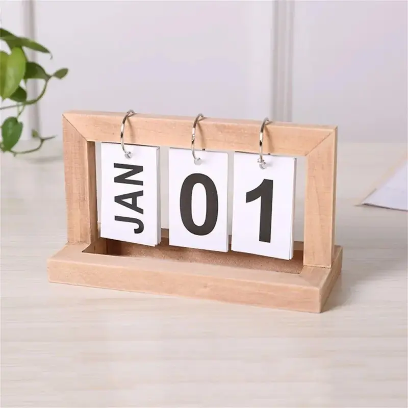 Perpetual wooden flip display calendar