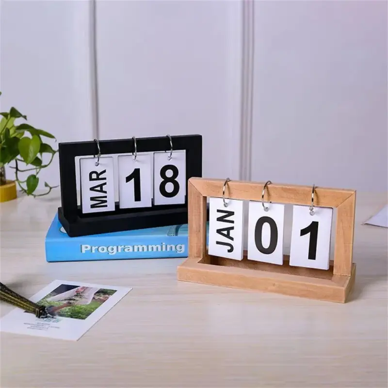 Perpetual wooden flip display calendar