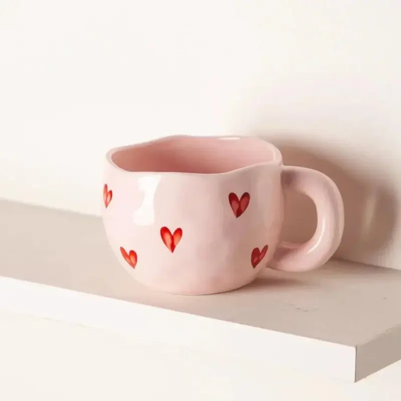 Pink love heart ceramic coffee mug