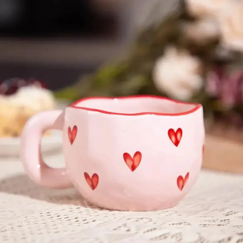 Pink love heart ceramic coffee mug