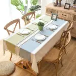 Plaid linen tablecloth with tasselstableclothliving simply house