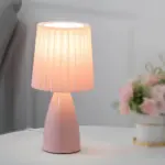 Pleatedlight dimmbarer tischlampe glasbasis gefalteter stoffschirm usb anschluss elegant design xlumina8
