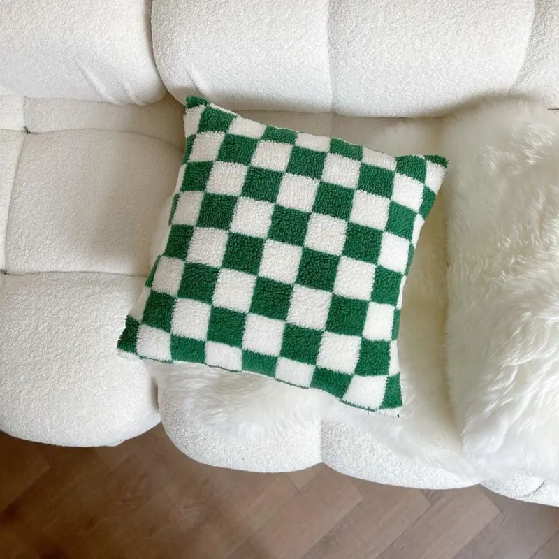 Plush fleece chequerboard cushion