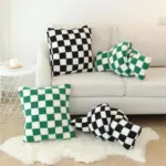 Plush fleece chequerboard cushion