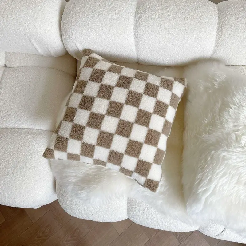 Plush fleece chequerboard cushion
