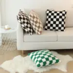 Plush fleece chequerboard cushion
