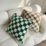 Plush fleece chequerboard cushion