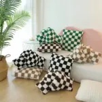 Plush fleece chequerboard cushion