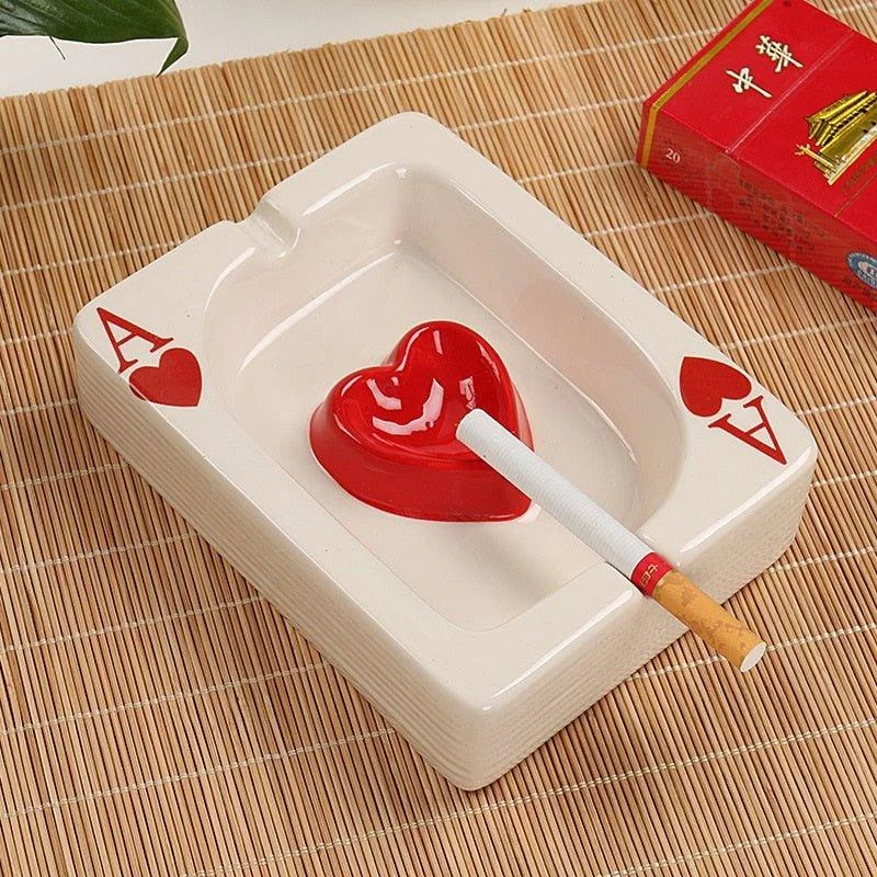 Poker Red Heart Ceramic Ashtray 232000