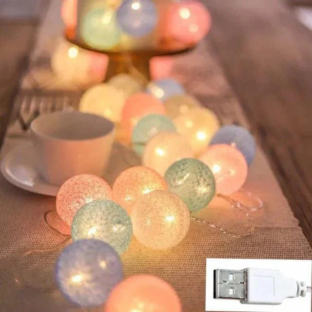 Pretty Pastel Cotton Ball Fairy Lights Garland 245535