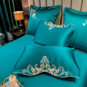 Homeko Turquoise Embroidery Egyptian Cotton Bedding Set