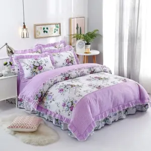 Homeko Lilac Contrasting Floral Printed Egyptian Cotton Bedding Set