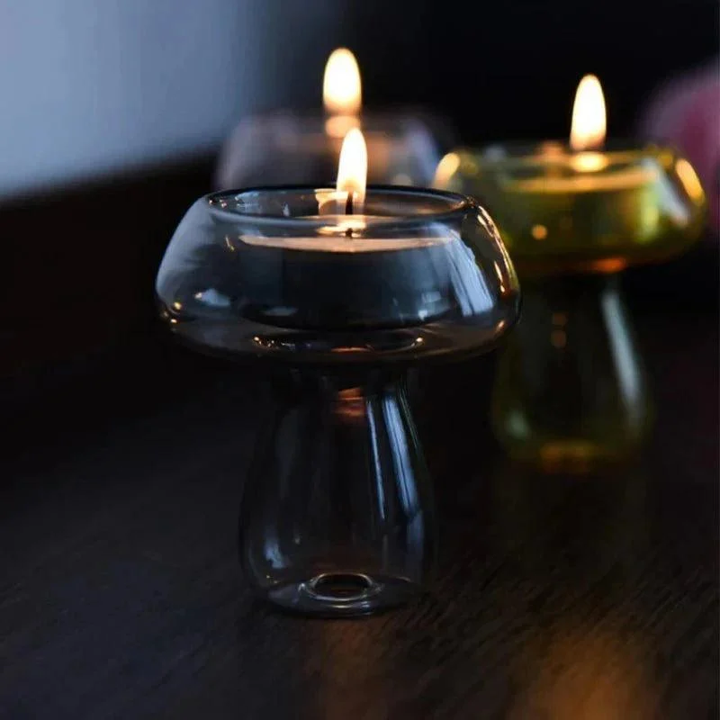 Quirky Glass Mushroom Shape Candle Holder 375219