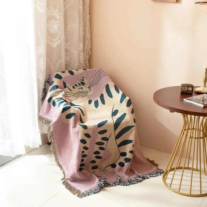 Quirky pink cat design sofa blanket