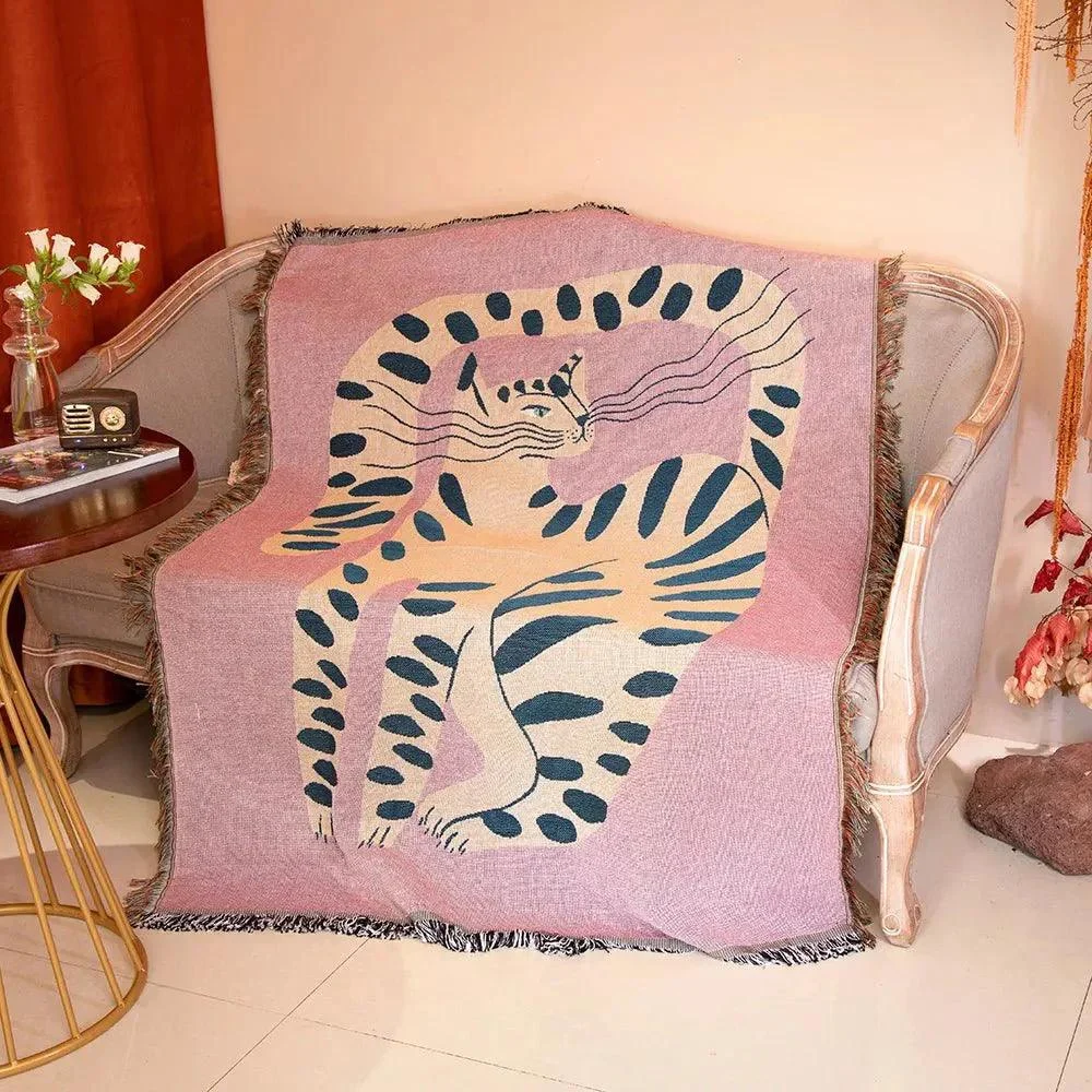 Quirky Pink Cat Design Sofa Blanket 848867