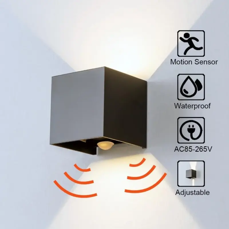 Radar sensor porch light adjustable angle outdoor indoor led wall lights garden corridor lamp cube wall sconce