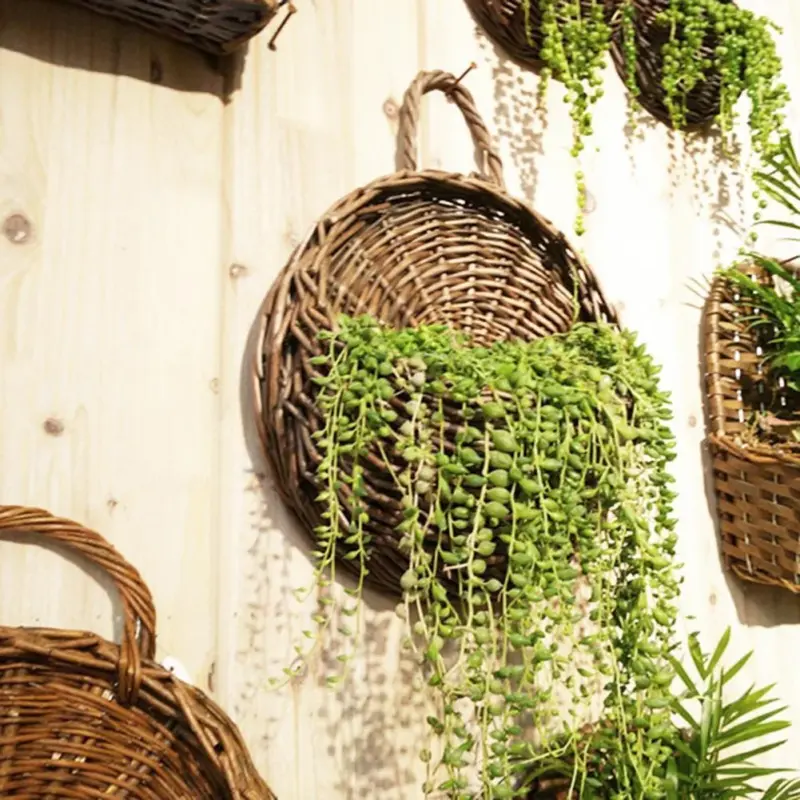 Rattan hanging wall planter