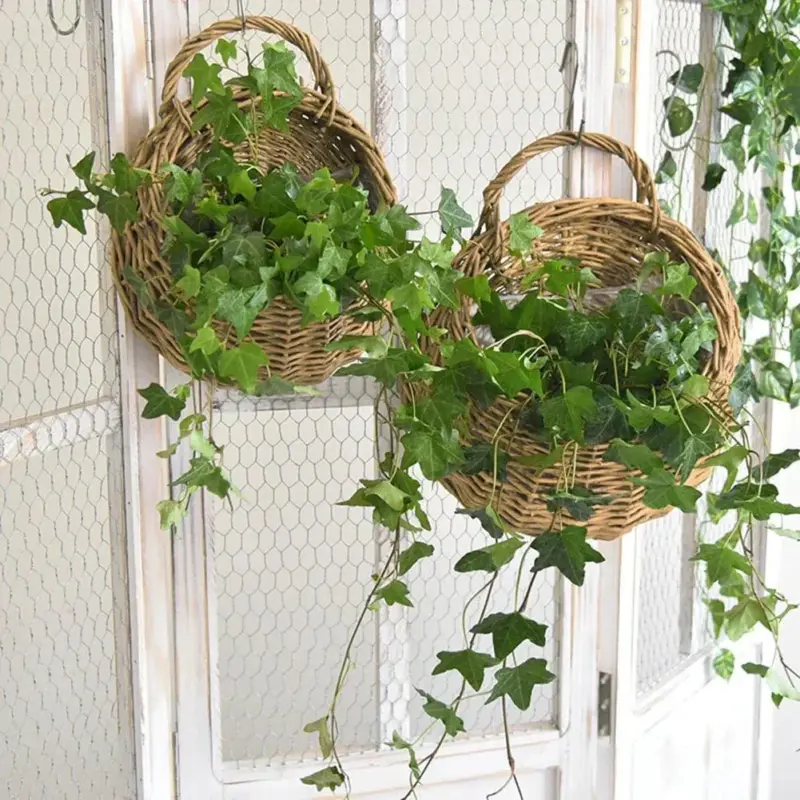 Rattan hanging wall planter