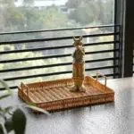 Rattan style storage tray with handle