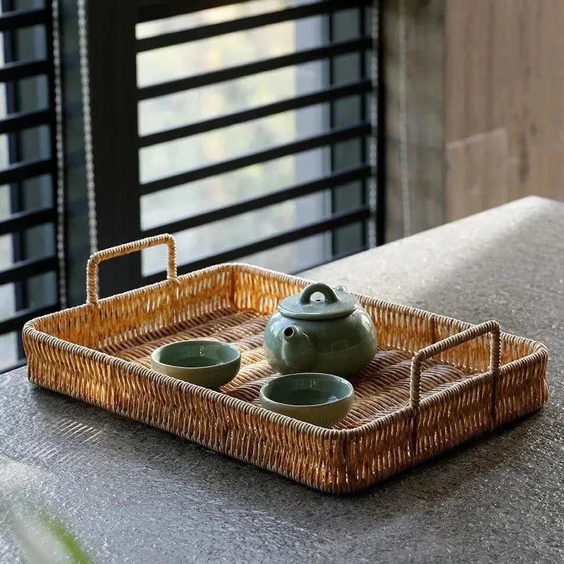 Rattan Style Storage Tray With Handle 691052