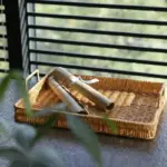 Rattan style storage tray with handle