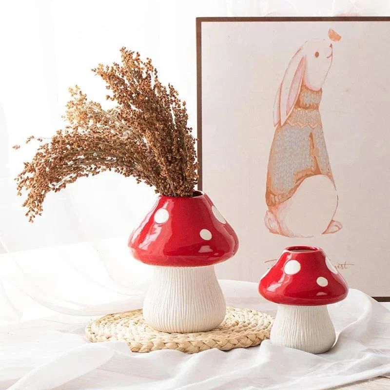 Red And Black Mushroom Shape Ceramic Vase 451071