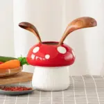 Red and black mushroom shape ceramic vase