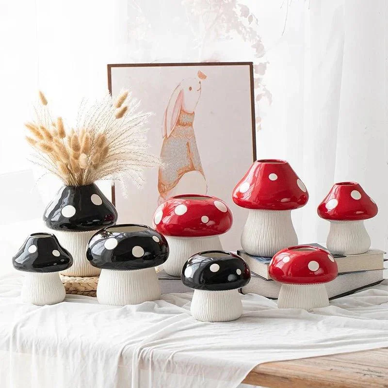 Red And Black Mushroom Shape Ceramic Vase 477513