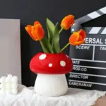 Red and black mushroom shape ceramic vase