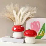 Red and black mushroom shape ceramic vase
