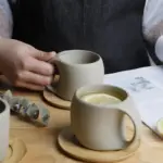 Retro ceramic stoneware coffee mug saucer set