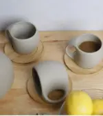 Retro ceramic stoneware coffee mug saucer set