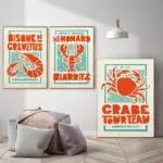 Retro french shellfish canvas print poster