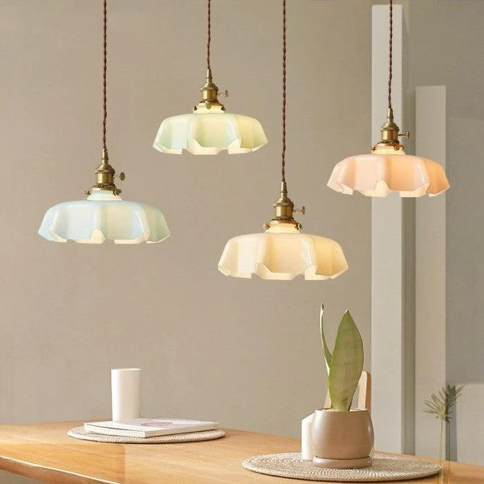 Retro Glass Flower Cream Pendant Light Hl183 16