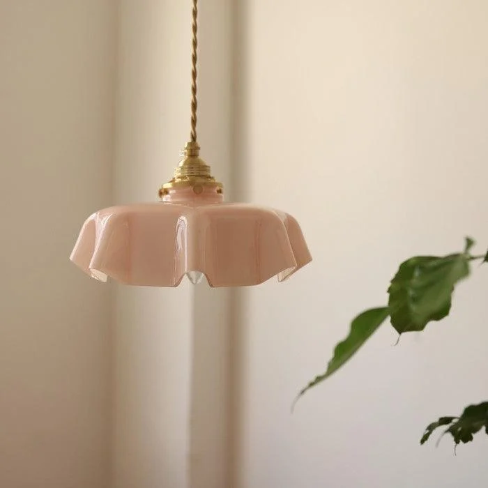 Retro Glass Flower Cream Pendant Light Hl183 4