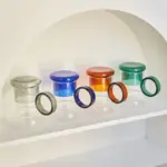 Retro style glass pitcher with lid matching cup