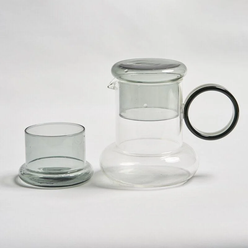 Retro Style Glass Pitcher With Lid Matching Cup 499844