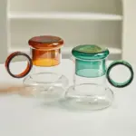 Retro style glass pitcher with lid matching cup