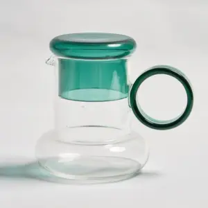 Retro Style Glass Pitcher with Lid & Matching Cup