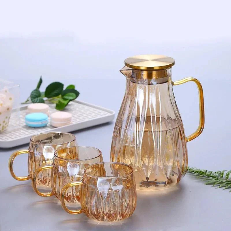 Retro Style Glass Water Jug Matching Cups Set 898349