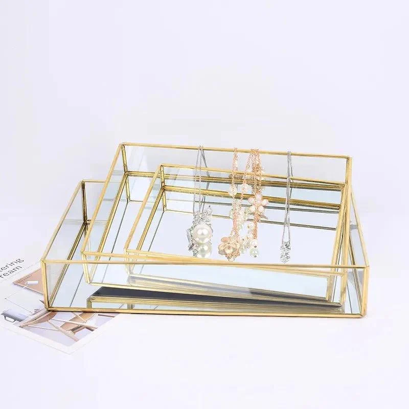 Retro Style Gold Glass Jewellery Tray 456441