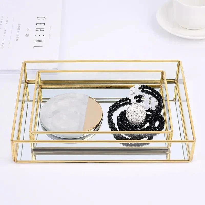 Retro Style Gold Glass Jewellery Tray 810597