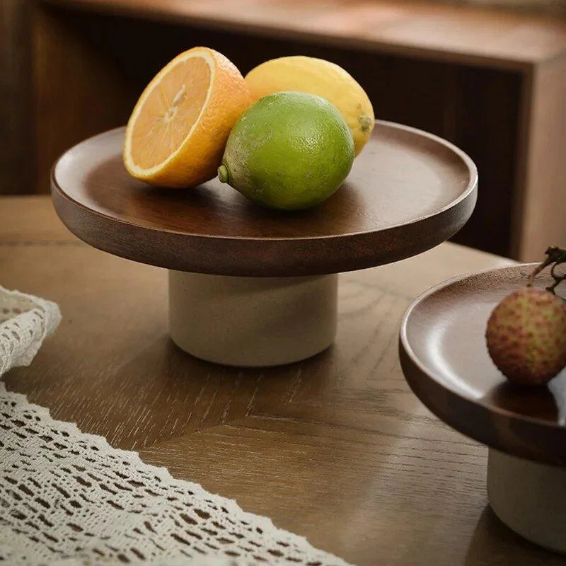 Retro Style Japanese Acacia Wood Cake Tray 248269