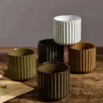 Retro style ribbed ceramic tea cup