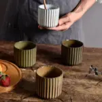 Retro style ribbed ceramic tea cup