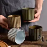 Retro style ribbed ceramic tea cup