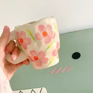 Retro Flowers Handpainted Mug