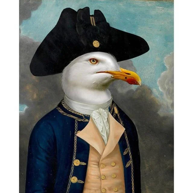 Revolutionary Seagul Captain Soldier Wall Art Posters And Prints Animal Wearing A Hat Canvas Painting 903984