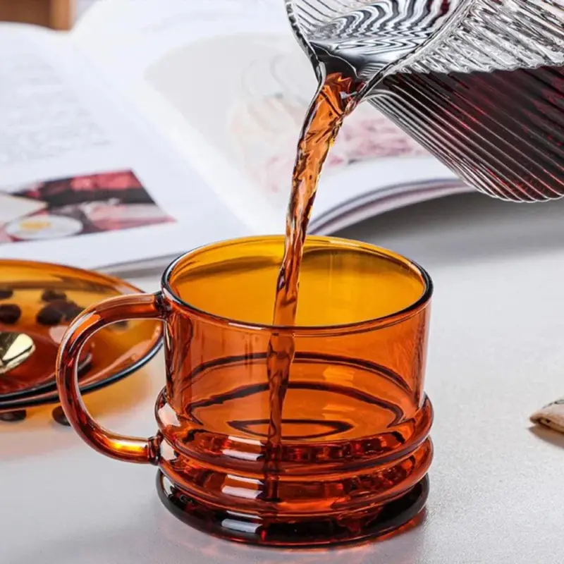 Ribbed bottom solid colour glass mug