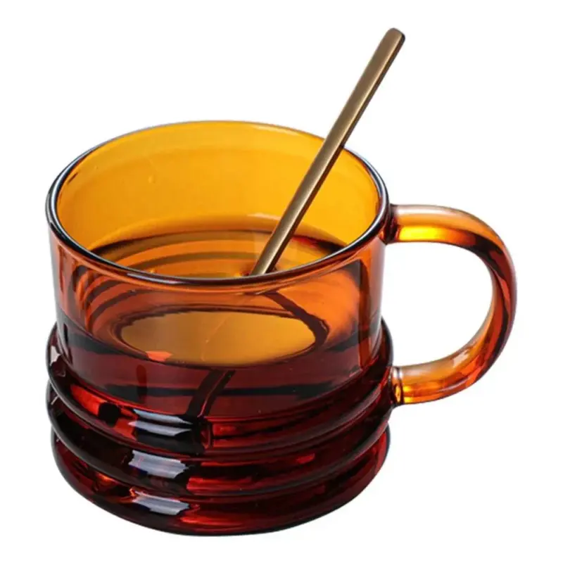Ribbed bottom solid colour glass mug